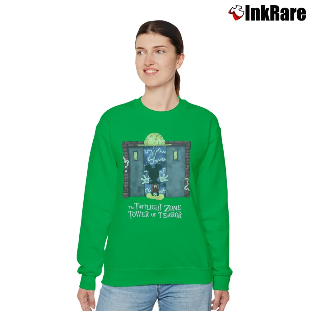 Women’s Mickey Mouse Tower Of Terror Disney Relaxed Sweatshirt in irish green | Soft, Laid-Back Vibe