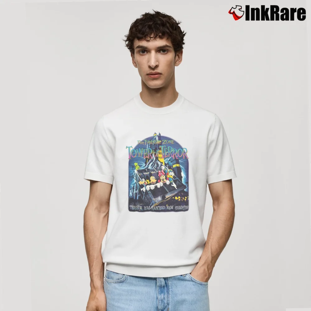 Men’s Mickey Mouse Tower Of Terror Twilight Disney Classic T-Shirt in white | Soft, Breathable Everyday Wear
