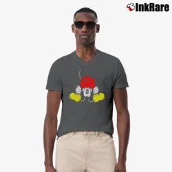 Men’s Mickey Mouse Upside Down Cake Disney V-Neck Tee in charcoal | Sharp, Breathable, Everyday Staple