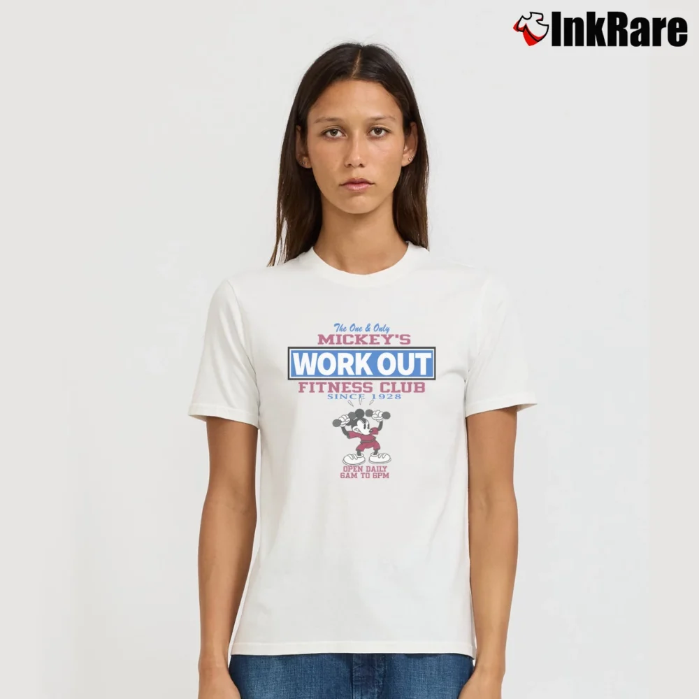 Women’s Mickey Mouse Workout Fitness Club Signature T-Shirt in white | Soft, Flattering Fit