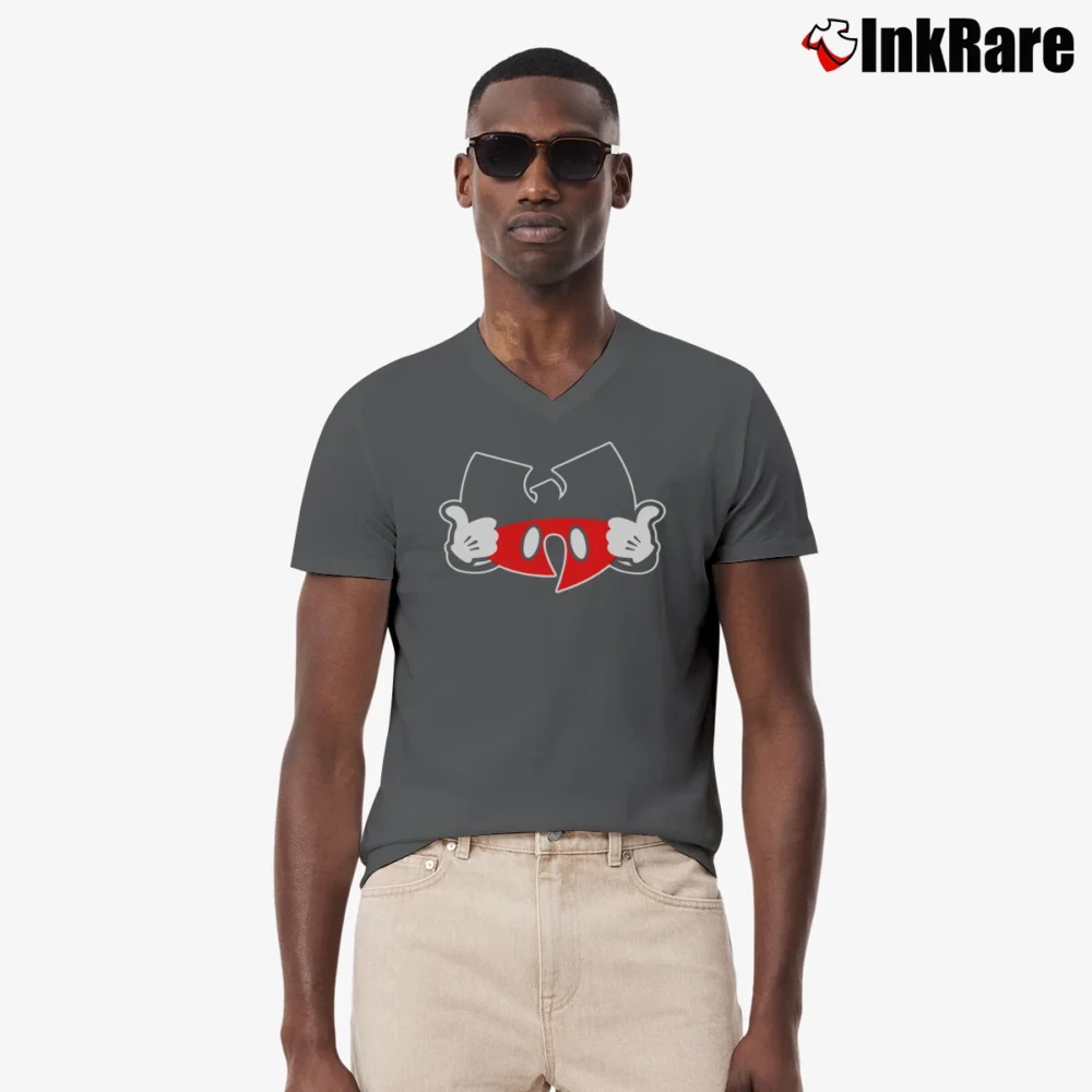 Men’s Mickey Mouse Wu Tang Clan Mashup V-Neck Tee in charcoal | Sharp, Breathable, Everyday Staple