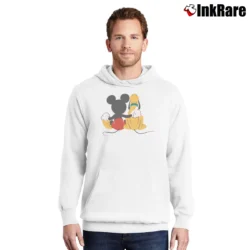 Men’s Mickey Pluto Back Disneyland Funny Graphic Pullover Hoodie in white | Cozy, Durable, Modern Fit