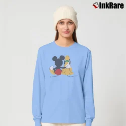 Women’s Mickey Pluto Back Disneyland Funny Graphic Long-Sleeve Top in light blue | Sleek, Versatile, All-Season