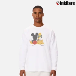 Men’s Mickey Pluto Back Disneyland Funny Graphic Long-Sleeve Shirt in white | Sleek, Lightweight, Year-Round Wear