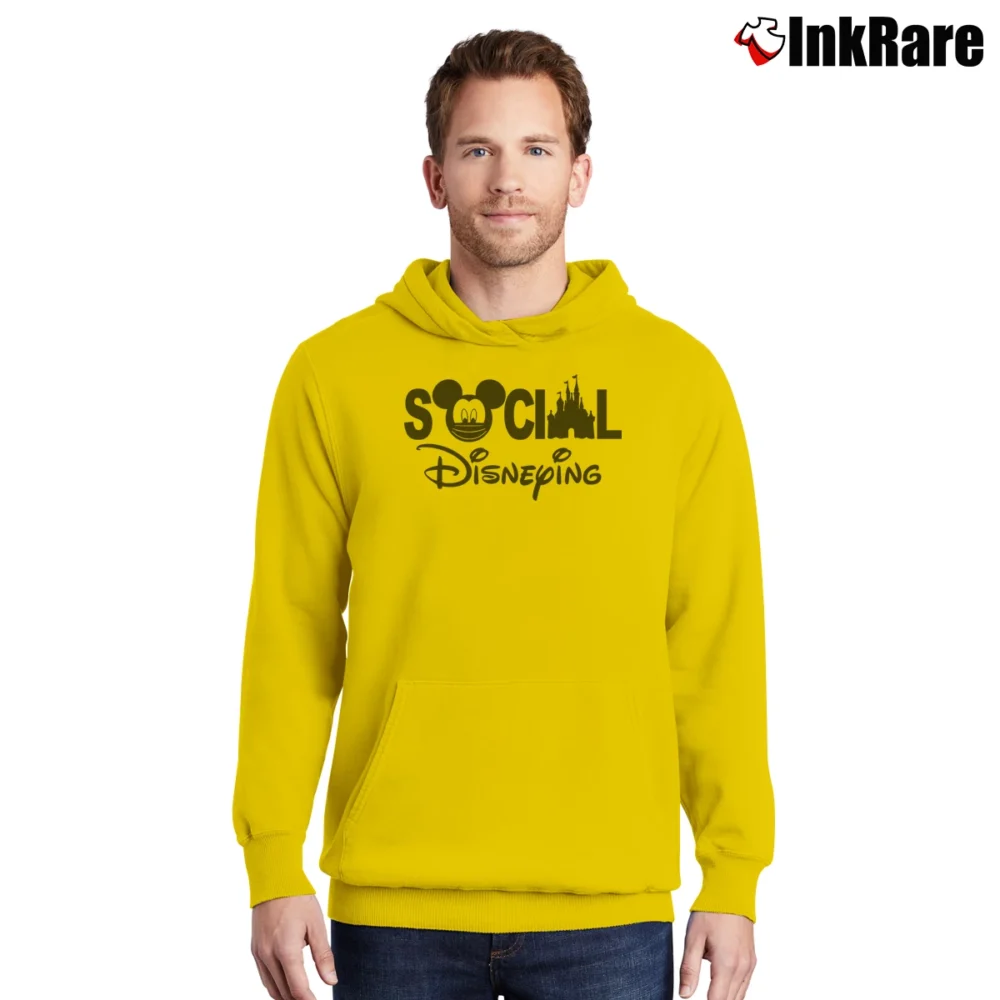 Men’s Mickey Social Disneying Disneyland Family Graphic Pullover Hoodie in yellow | Cozy, Durable, Modern Fit