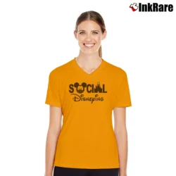Women’s Mickey Social Disneying Disneyland Family Graphic V-Neck Tee in orange | Chic Neckline, Soft Texture