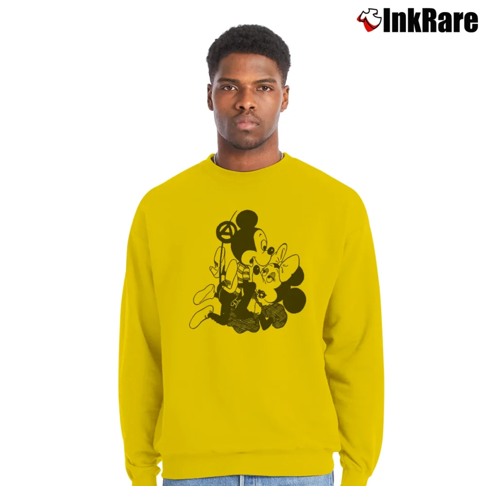 Men’s Mickey Taps Minnie Punk Seditionaries Crewneck Sweatshirt in yellow | Cozy Fabric, Clean Style