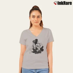 Women’s Mickey Taps Minnie Punk Seditionaries V-Neck Tee in sport grey | Chic Neckline, Soft Texture