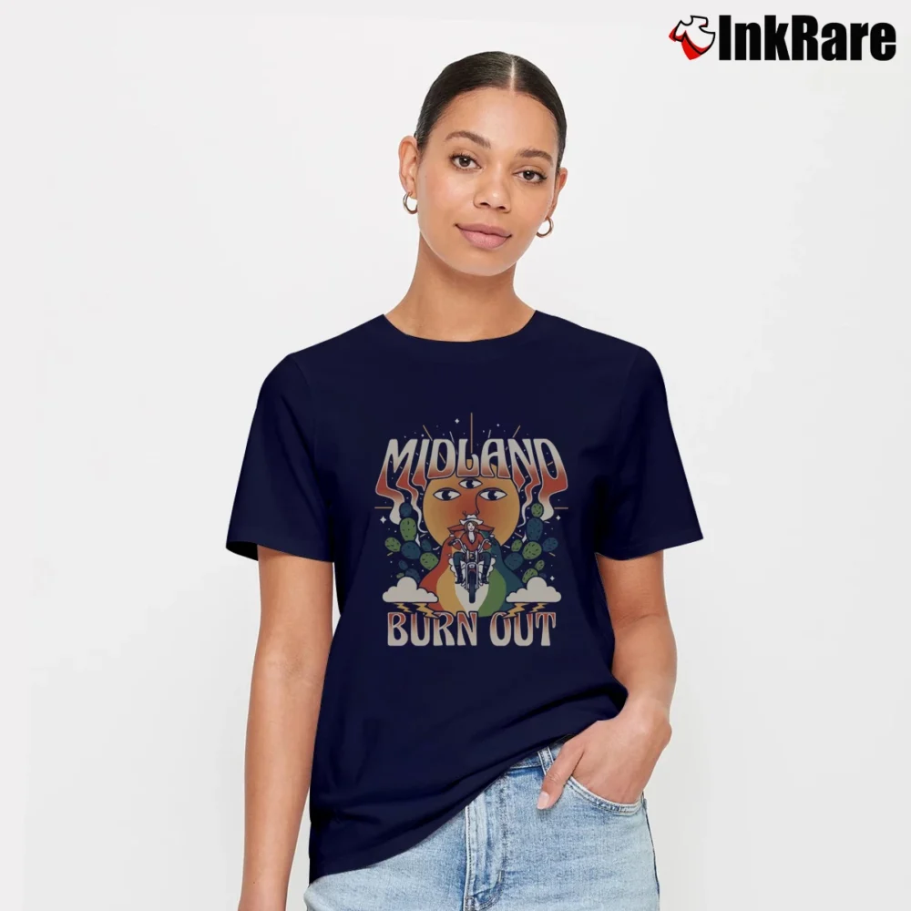 Women’s Midland Burn Out Moto Graphic Signature T-Shirt in navy | Soft, Flattering Fit