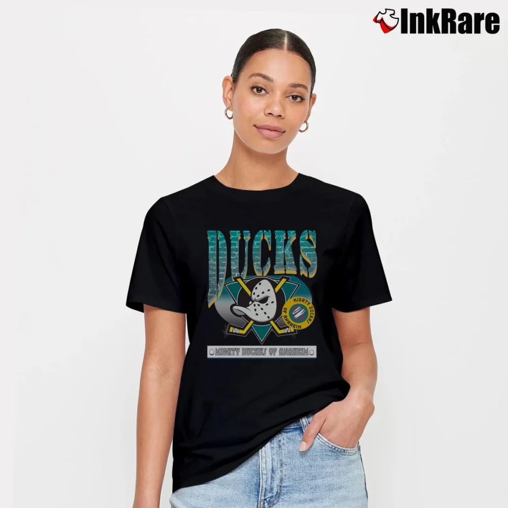 Women’s Mighty Ducks Mascot Logo 90s NHL Disney Signature T-Shirt in black | Soft, Flattering Fit