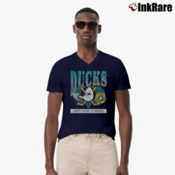 Men’s Mighty Ducks Mascot Logo 90s NHL Disney V-Neck Tee in navy | Sharp, Breathable, Everyday Staple