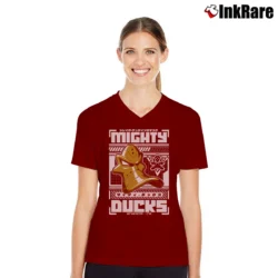 Women’s mighty ducks of anaheim for NHL and Retro Hockey Fans V-Neck Tee in maroon | Chic Neckline, Soft Texture