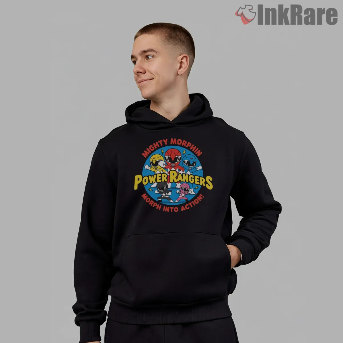Mighty Morphin Rangers Cartoon Team Action Hoodie Black Mighty Morphin Rangers Cartoon Team Action Shirt on black hoodie for men graphic tee