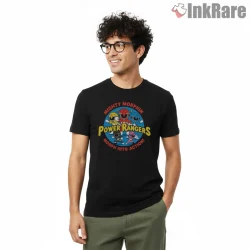 Mighty Morphin Rangers Cartoon Team Action Shirt on black short sleeve shirt for men graphic tee