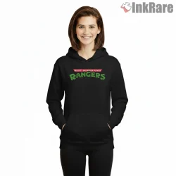 Mighty Morphin Rangers Mutant Turtle Style Mashup Shirt on black hoodie for women graphic tee