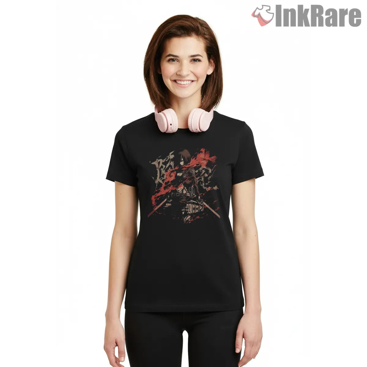 Mikasa Ackerman Battle Ready Graffiti Short Sleeve Black Mikasa Ackerman Battle Ready Graffiti Shirt on black short sleeve shirt for women graphic tee