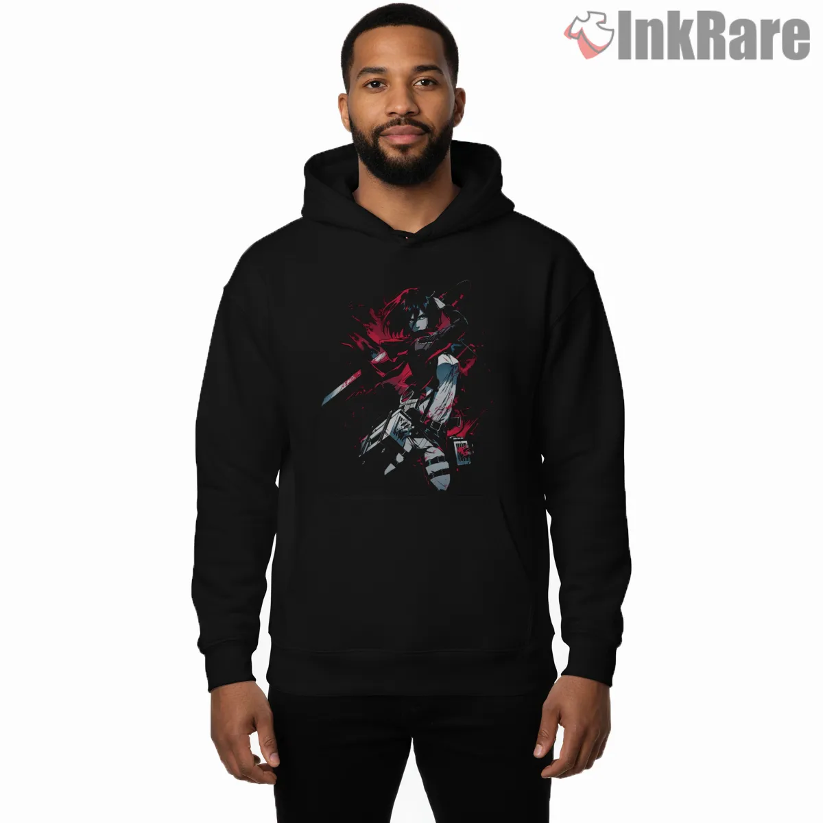 Mikasa Ackerman Blood Red Strike Shirt on black hoodie for men graphic tee