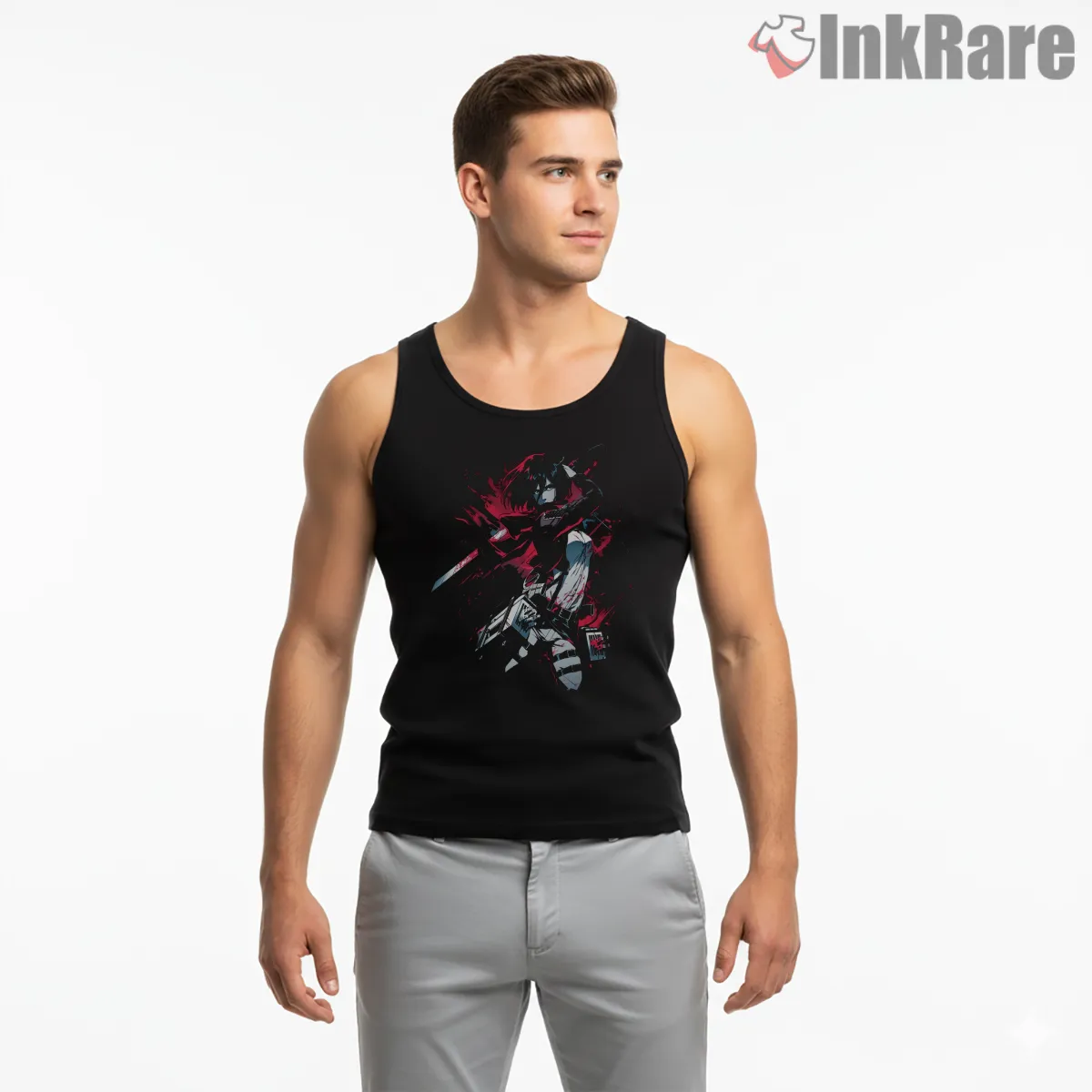 Mikasa Ackerman Blood Red Strike Tank Top Black Mikasa Ackerman Blood Red Strike Shirt on black tank top for men graphic tee