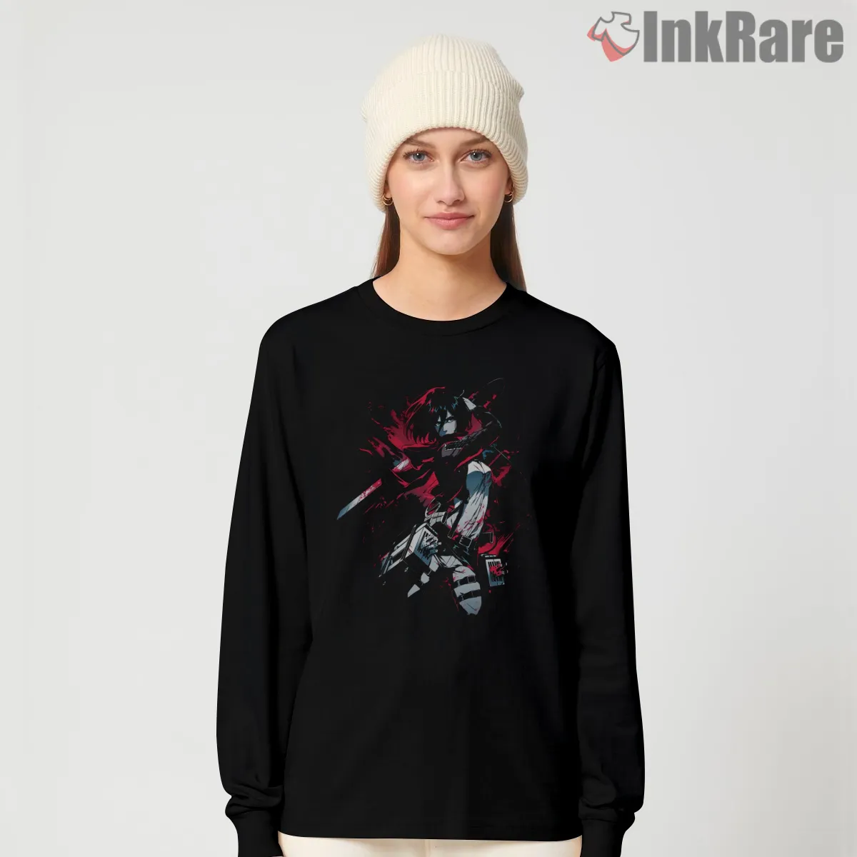 Mikasa Ackerman Blood Red Strike Long Sleeve Black Mikasa Ackerman Blood Red Strike Shirt on black long sleeve shirt for women graphic tee