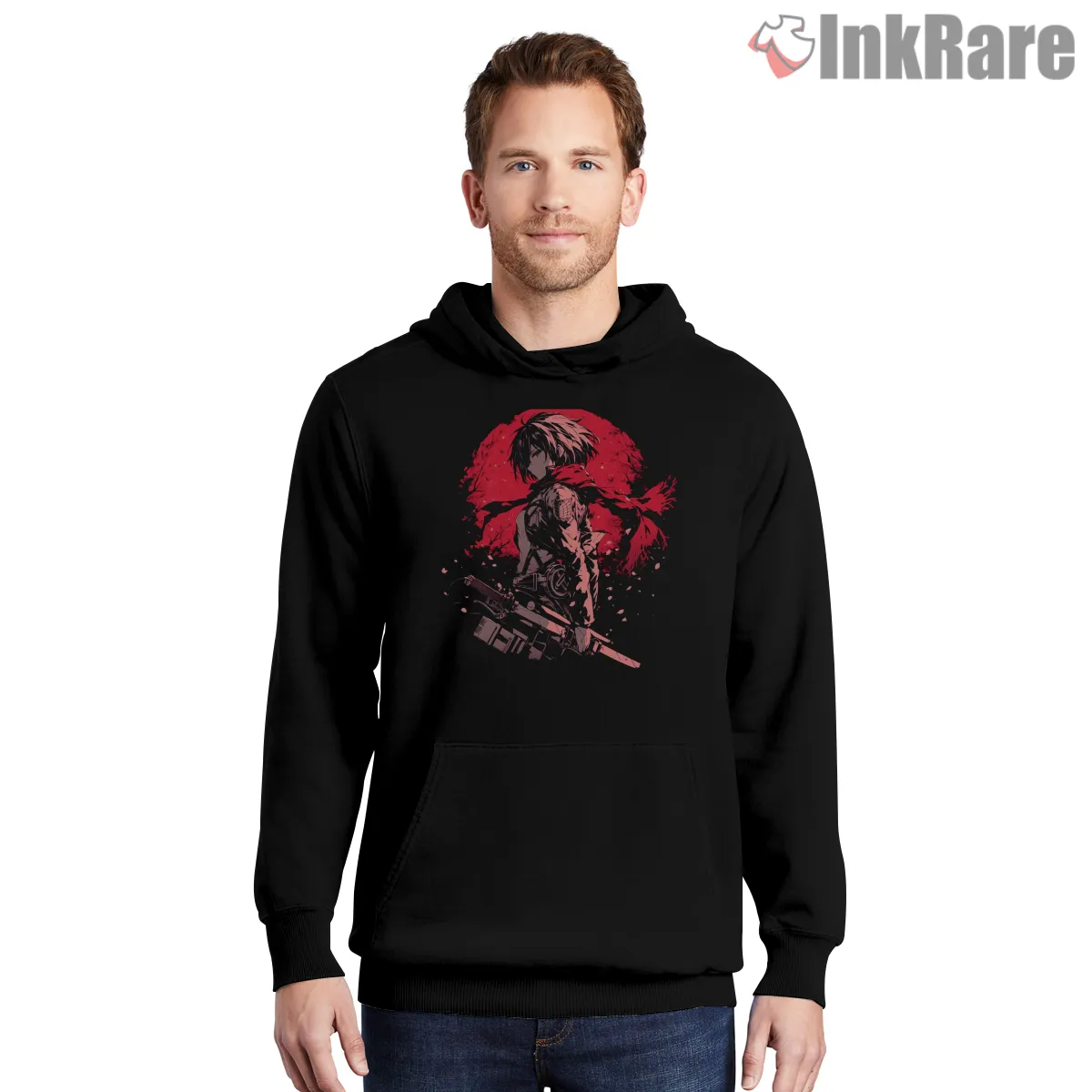Mikasa Ackerman Crimson Battlefield Scout Shirt on black hoodie for men graphic tee