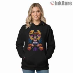 Mikasa Ackerman Enchanted Halloween Witch Shirt on black hoodie for women graphic tee
