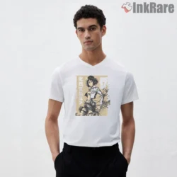Mikasa Ackerman Fearless Scout Warrior Shirt on white v-neck shirt for men graphic tee