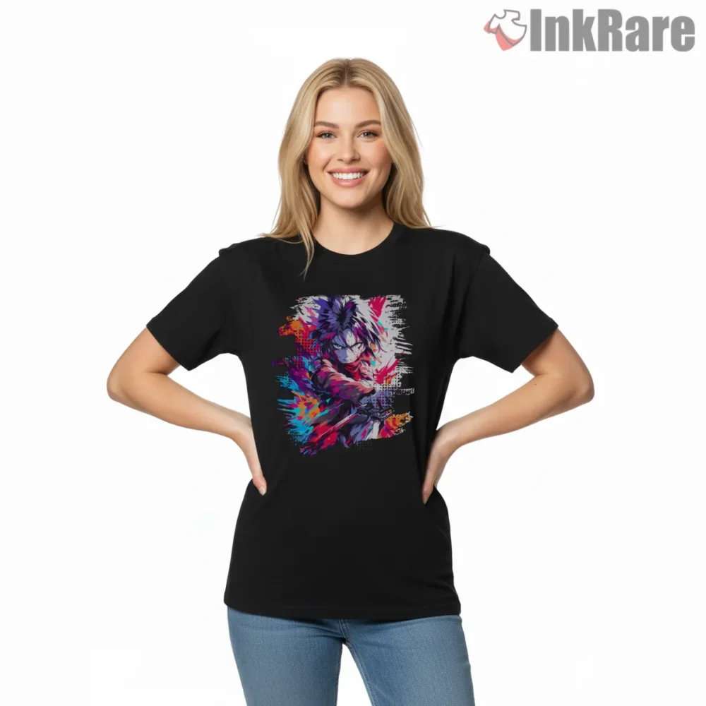 Mikasa Ackerman Neon Blade Rush Shirt on black short sleeve shirt for women graphic tee
