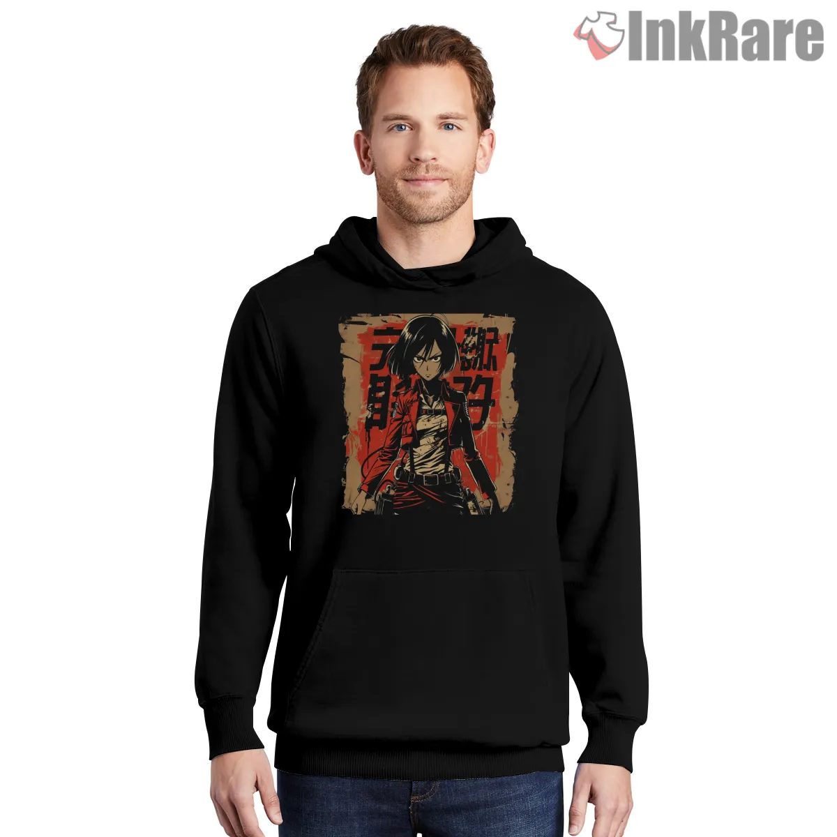 Mikasa Ackerman Red Jacket Freedom Warrior Shirt on black hoodie for men graphic tee