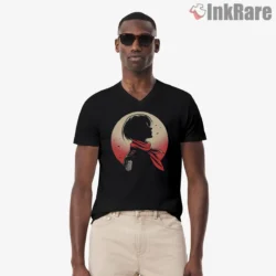 Mikasa Ackerman Red Moon Silhouette Shirt on black v-neck shirt for men graphic tee