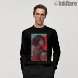 Mikasa Ackerman Teal And Scarlet Portrait Shirt on black long sleeve shirt for men graphic tee