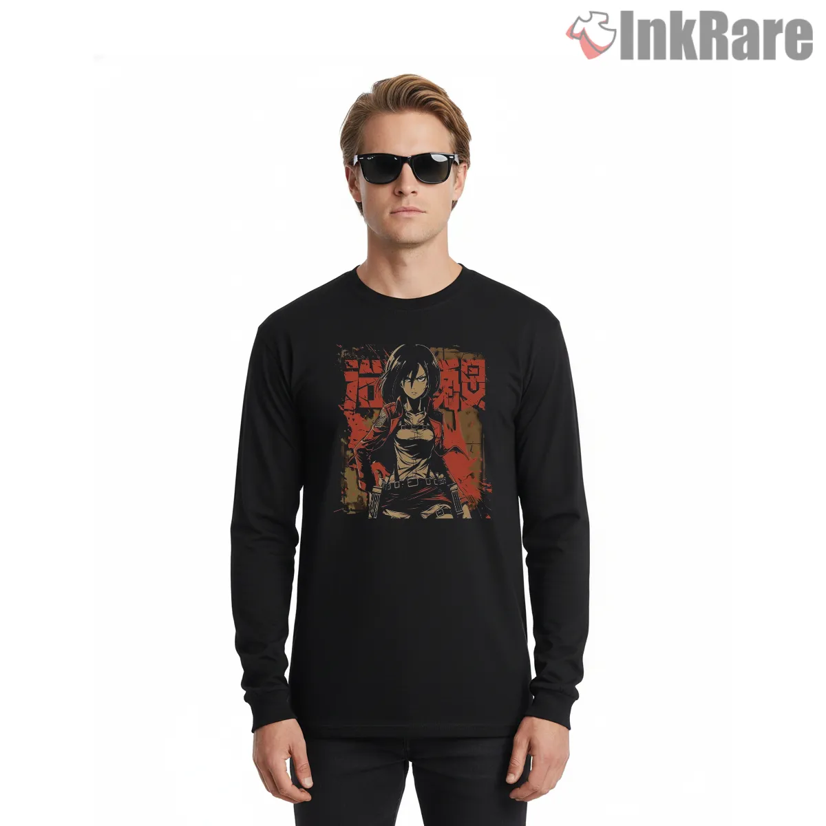 Mikasa Ackerman Warrior Of Freedom Shirt on black long sleeve shirt for men graphic tee