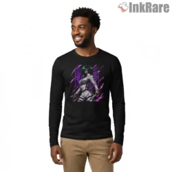 Mikasa Ackerman White Strike Suit Shirt on black long sleeve shirt for men graphic tee