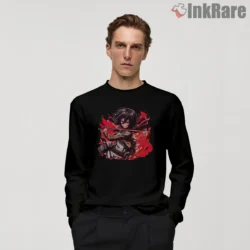 Mikasa Crimson Blade Attack On Titan Shirt on black long sleeve shirt for men graphic tee