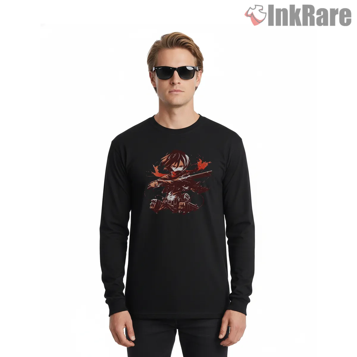 Mikasa Flying Blade Strike Shirt on black long sleeve shirt for men graphic tee