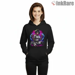 Mikasa Future Tech Battle Suit Shirt on black hoodie for women graphic tee