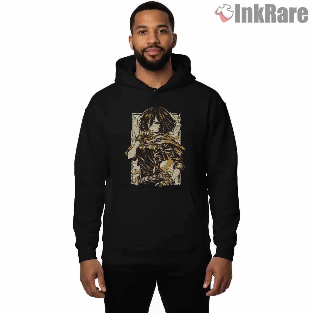 Mikasa Golden Scout Portrait Shirt on black hoodie for men graphic tee