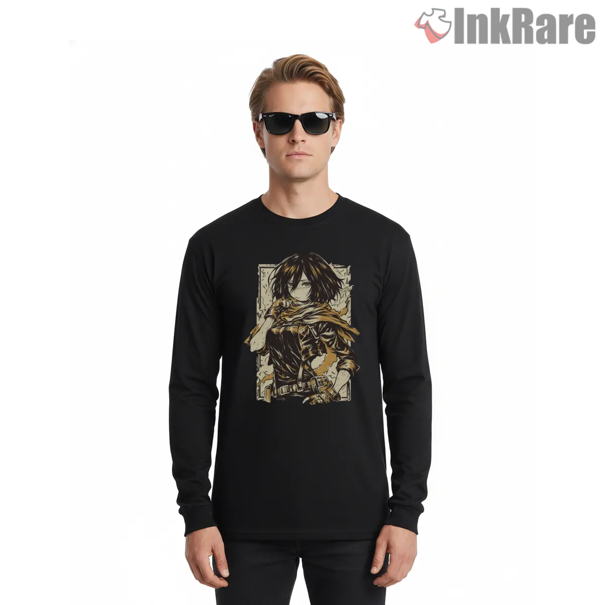 Mikasa Golden Scout Portrait Long Sleeve Black Mikasa Golden Scout Portrait Shirt on black long sleeve shirt for men graphic tee