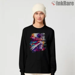 Mikasa Neon Brush Burst Shirt on black long sleeve shirt for women graphic tee