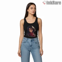 Mikasa Red Scarf Portrait Shirt on black tank top for women graphic tee