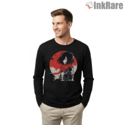 Mikasa Red Sky Scarf Silhouette Shirt on black long sleeve shirt for men graphic tee