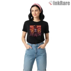 Mikasa Sunset City Ruins Warrior Shirt on black short sleeve shirt for women graphic tee