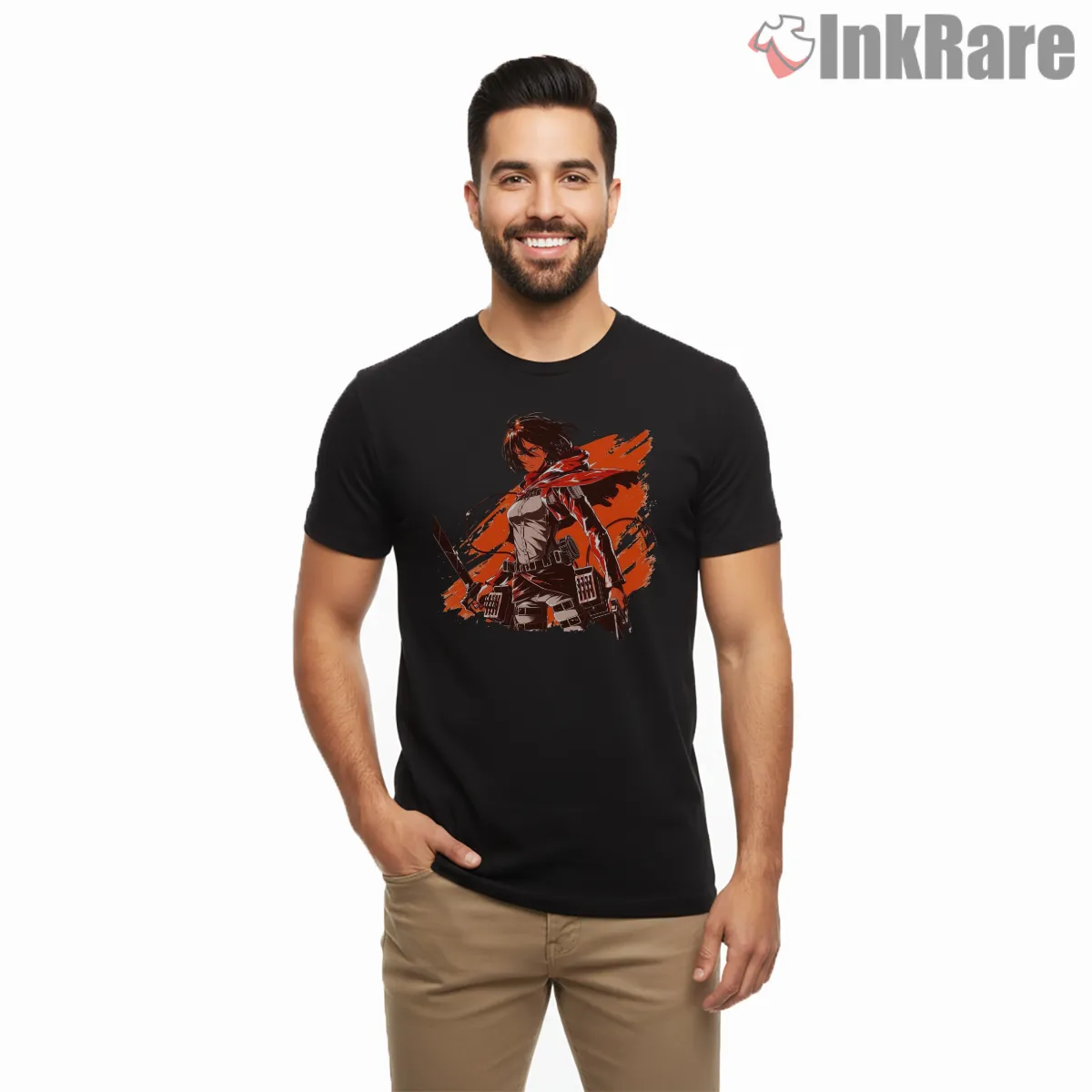 Mikasa Wind Swept Cape Heroic Shirt on black short sleeve shirt for men graphic tee
