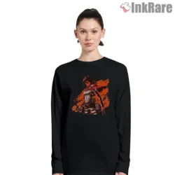 Mikasa Wind Swept Cape Heroic Shirt on black long sleeve shirt for women graphic tee