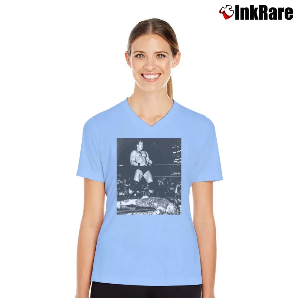 Women’s Mike Awesome ECW V-Neck Tee in light blue | Chic Neckline, Soft Texture