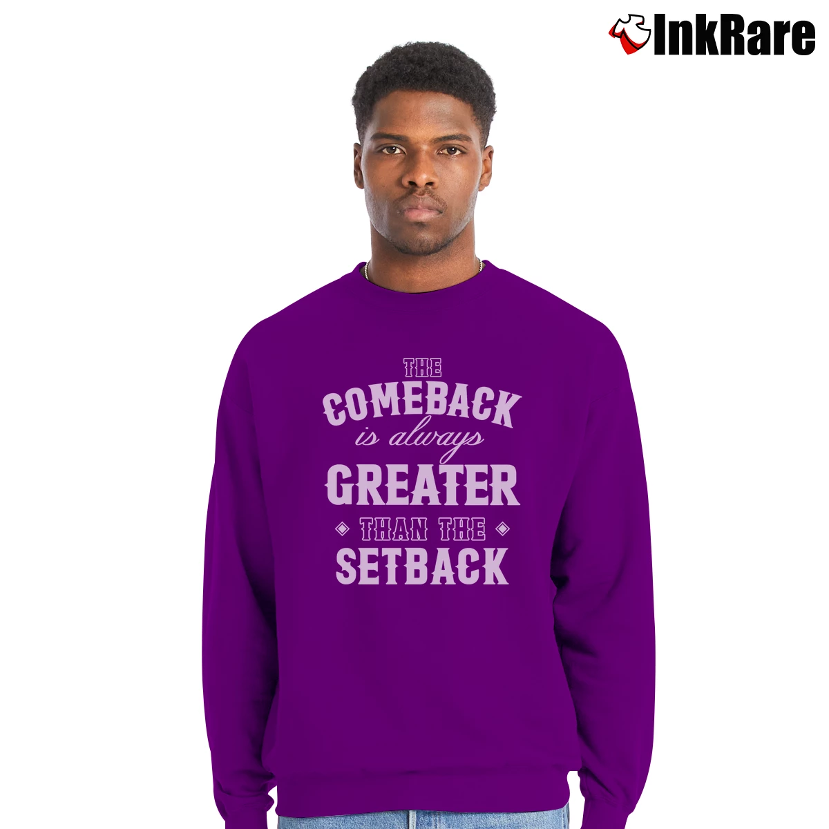 Men’s Mike Sorrentino The Comeback Graphic Crewneck Sweatshirt in purple | Cozy Fabric, Clean Style
