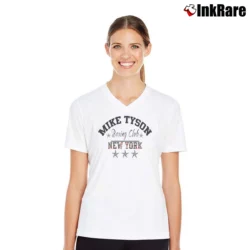 Women’s Mike Tyson Kid Dynamite Tiger Graphic V-Neck Tee in white | Chic Neckline, Soft Texture