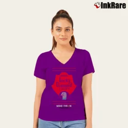 Women’s Mike Tyson Mysteries Lucky Lager V-Neck Tee in purple | Chic Neckline, Soft Texture
