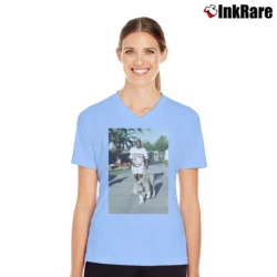 Women’s Mike Tyson Tiger Boxing Legend Graphic V-Neck Tee in light blue | Chic Neckline, Soft Texture