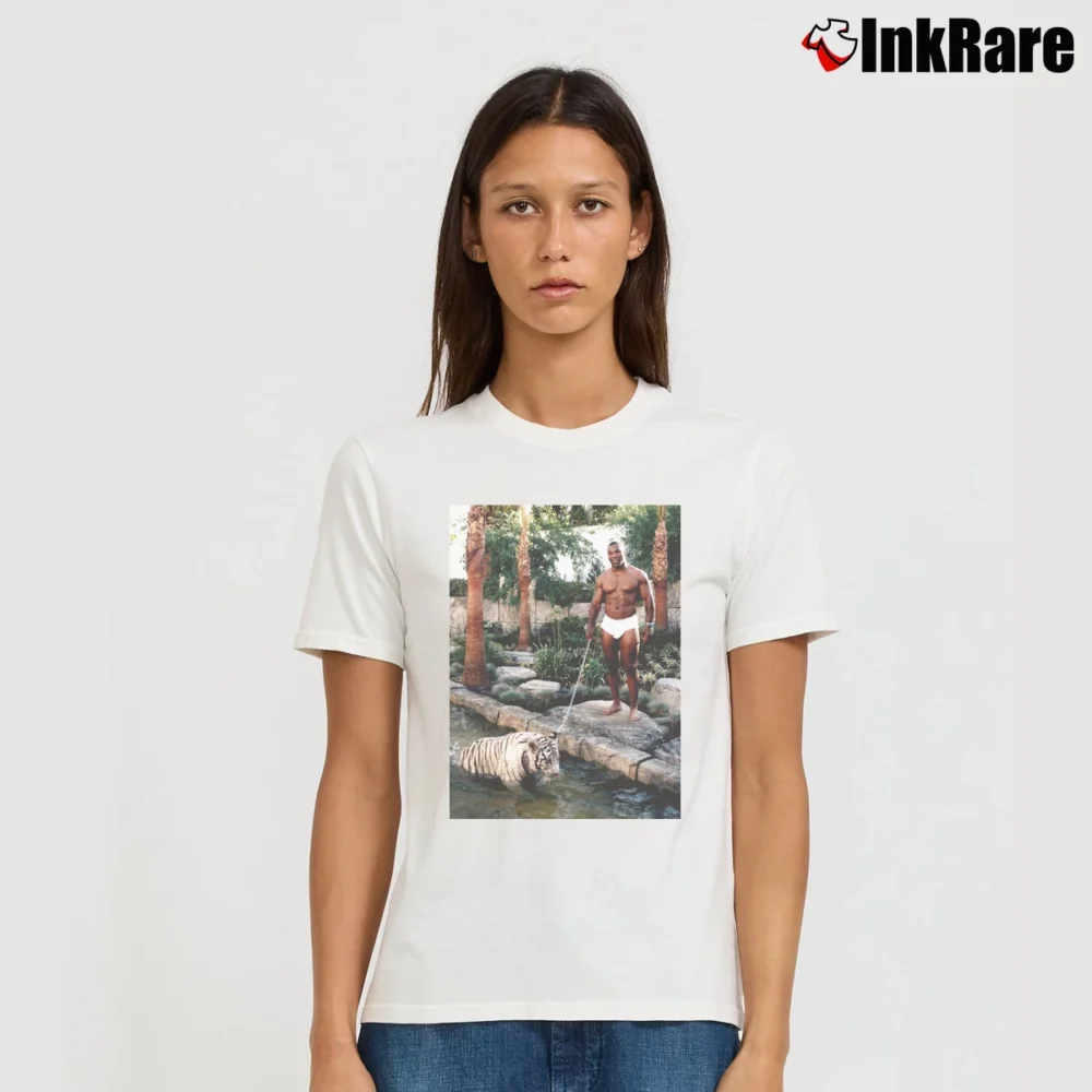Women’s Mike Tyson With His Tiger Graphic Signature T-Shirt in white | Soft, Flattering Fit