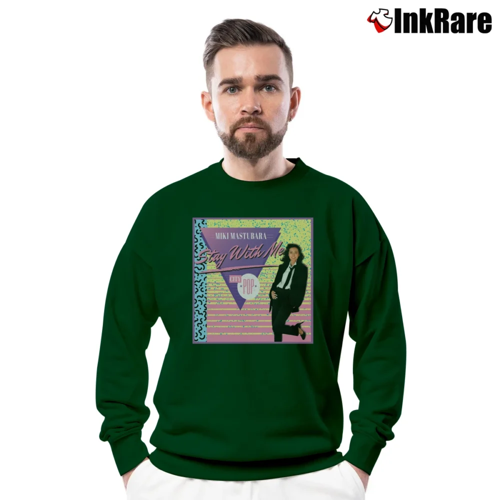 Men’s miki matsubara stay with me city pop retro Crewneck Sweatshirt in forest green | Cozy Fabric, Clean Style